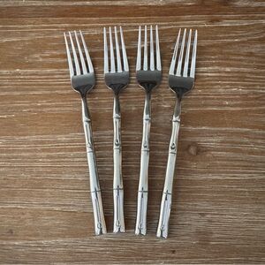 Hampton Silversmith Bamboo Set Of 4 Salad Dessert Forks Stainless Steel Glossy
